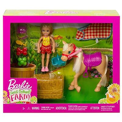 Barbie Famille mini-poupée Chelsea et son poney à la ferme, botte de paille et accessoires, jouet pour enfant, GFF50 Barbie Famille mini-poupée Chelsea et son poney à la ferme, botte de paille et accessoires, jouet pour enfant, GFF50