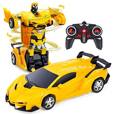Thedttoy 2en1 Voiture Télécommandée Robot Déformation 1:18 Jouet Cadeau pour Garçons Filles 3-7+ Ans RC Robot 2.4GHz Police pour Enfants (Jaune) Thedttoy 2en1 Voiture Télécommandée Robot Déformation 1:18 Jouet Cadeau pour Garçons Filles 3-7+ Ans RC Robot 2.4GHz Police pour Enfants (Jaune)