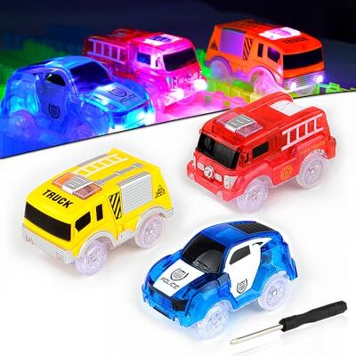 AniSqui Pack de 3 Voiture (Voiture de Course, de Police, de Camion de Pompier) avec 5 lumières Clignotantes LED Jouets Magiques by AniSqui Pack de 3 Voiture (Voiture de Course, de Police, de Camion de Pompier) avec 5 lumières Clignotantes LED Jouets Magiques by