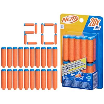Nerf N Series, fléchettes N1, contient 20 fléchettes, compatibles uniquement avec les blasters N Series, jeux d'extérieur, à partir de 8 ans Nerf N Series, fléchettes N1, contient 20 fléchettes, compatibles uniquement avec les blasters N Series, jeux d'extérieur, à partir de 8 ans