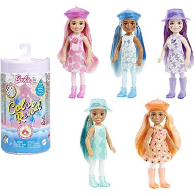 Barbie Poupée Mannequin Chelsea Color Reveal avec 6 Surprises, série Reine de la météo avec Motif Lavande et Changement de Couleur, Jouet Enfant, Dès 3 Ans, HCC83 Barbie Poupée Mannequin Chelsea Color Reveal avec 6 Surprises, série Reine de la météo avec Motif Lavande et Changement de Couleur, Jouet Enfant, Dès 3 Ans, HCC83