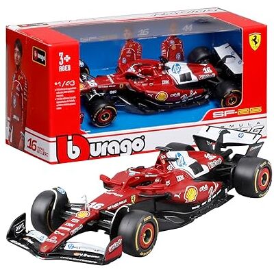 Bburago Ferrari SF-25 F1 2025#16 Leclerc, voiture miniature à l'échelle 1:43, réplique détaillée de la monoplace Ferrari de Formule 1, licence officielle Ferrari, âge recommandé 3+ ans Bburago Ferrari SF-25 F1 2025#16 Leclerc, voiture miniature à l'échelle 1:43, réplique détaillée de la monoplace Ferrari de Formule 1, licence officielle Ferrari, âge recommandé 3+ ans