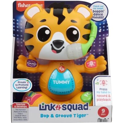 Fisher Price Jouet d'apprentissage pour bébé Link Squad Bop & Groove Tiger avec musique et lumières à partir de 9 mois, version anglaise britannique, compatible uniquement avec les articles Link Squad Fisher Price Jouet d'apprentissage pour bébé Link Squad Bop & Groove Tiger avec musique et lumières à partir de 9 mois, version anglaise britannique, compatible uniquement avec les articles Link Squad