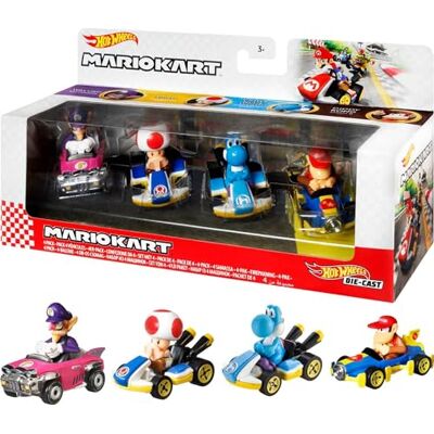 Hot Wheels Mario Kart Coffret de 4 véhicules, collection de 4 karts avec personnages, jouet de voiture pour enfant, GXX98 Hot Wheels Mario Kart Coffret de 4 véhicules, collection de 4 karts avec personnages, jouet de voiture pour enfant, GXX98