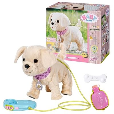 BABY born Création Zapf 829417 My Lucky Dog Peluche électronique avec collier et pendentif, laisse, biberon avec abreuvoir et os BABY born Création Zapf 829417 My Lucky Dog Peluche électronique avec collier et pendentif, laisse, biberon avec abreuvoir et os
