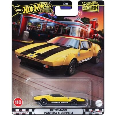 Hot Wheels Premium De Tomaso Pantera Gruppo 4, Boulevard Series, Échelle 1:64, Voiture de collection moulée sous pression Jaune Hot Wheels Premium De Tomaso Pantera Gruppo 4, Boulevard Series, Échelle 1:64, Voiture de collection moulée sous pression Jaune