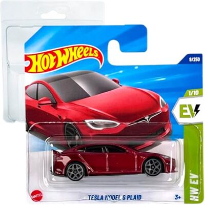 Hot Wheels Tesla Model S Plaid HW EV 1/10 (9/250) HYW86 Rouge 2025 + Protecteur Short Card Frikimonkey Hot Wheels Tesla Model S Plaid HW EV 1/10 (9/250) HYW86 Rouge 2025 + Protecteur Short Card Frikimonkey