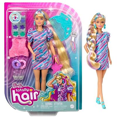 Barbie Poupée Ultra Chevelure Thème Étoiles (21,6 cm), avec Cheveux Fantaisie, Robe, 15 Accessoires (8 avec Changement de Couleur), Jouet Enfant, Dès 3 Ans, HCM88 Barbie Poupée Ultra Chevelure Thème Étoiles (21,6 cm), avec Cheveux Fantaisie, Robe, 15 Accessoires (8 avec Changement de Couleur), Jouet Enfant, Dès 3 Ans, HCM88