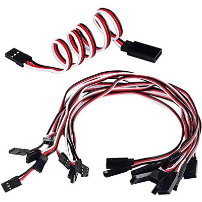 POFET Lot de 20 câbles d'extension servo 10 mm 32 cm 3 broches Tête mâle JR et tête femelle Futaba pour avion RC POFET Lot de 20 câbles d'extension servo 10 mm 32 cm 3 broches Tête mâle JR et tête femelle Futaba pour avion RC