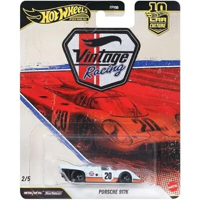 Hot Wheels Porsche 917 K Voiture de collection, voiture miniature haut de gamme à l'échelle 1:64 en métal moulé sous pression avec pneus Real Riders et carrosserie et châssis métalliques, JKF03 Hot Wheels Porsche 917 K Voiture de collection, voiture miniature haut de gamme à l'échelle 1:64 en métal moulé sous pression avec pneus Real Riders et carrosserie et châssis métalliques, JKF03