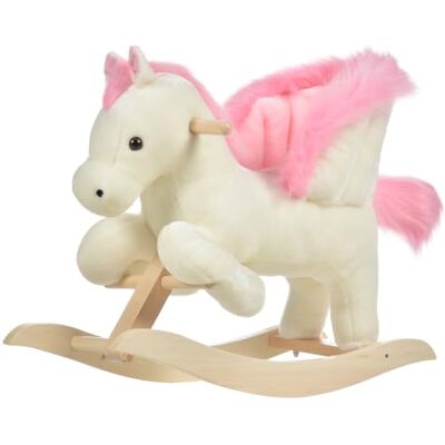 HOMCOM Cheval à Bascule Fonction Musicale Blanc et Rose 70L x 28l x 57H cm Selle Grand Confort, Peluche Courte Douce, Pour Enfants 18-36 Mois, Bois peuplier HOMCOM Cheval à Bascule Fonction Musicale Blanc et Rose 70L x 28l x 57H cm Selle Grand Confort, Peluche Courte Douce, Pour Enfants 18-36 Mois, Bois peuplier