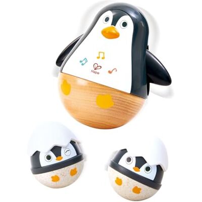Hape Famille de pingouins vacillant – Jouet pour bébé à partir de 6 mois, jouet Montessori en bois avec hochet, animal vacillant et stimulation sensorielle, jouet de motricité pour bébés et Hape Famille de pingouins vacillant – Jouet pour bébé à partir de 6 mois, jouet Montessori en bois avec hochet, animal vacillant et stimulation sensorielle, jouet de motricité pour bébés et