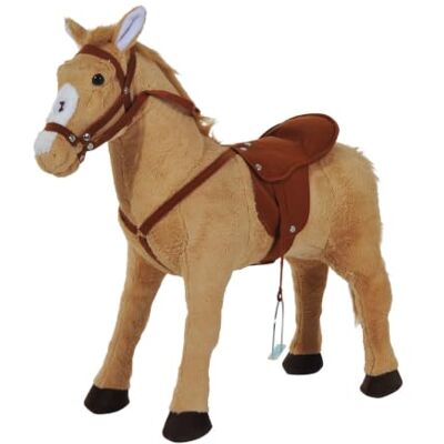 HOMCOM Cheval Debout en Peluche Effets Sonores 85L x 28l x 60H Marron Beige Hennissement et Galop, Selle Étrier Rênes HOMCOM Cheval Debout en Peluche Effets Sonores 85L x 28l x 60H Marron Beige Hennissement et Galop, Selle Étrier Rênes