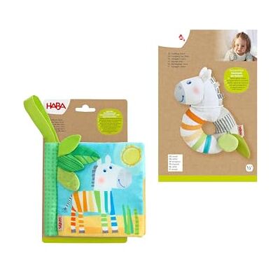 HABA Lot de 2 rouleaux d'éveil New Born Avec livre d'exploration zèbre et hochet à partir de 6 mois HABA Lot de 2 rouleaux d'éveil New Born Avec livre d'exploration zèbre et hochet à partir de 6 mois