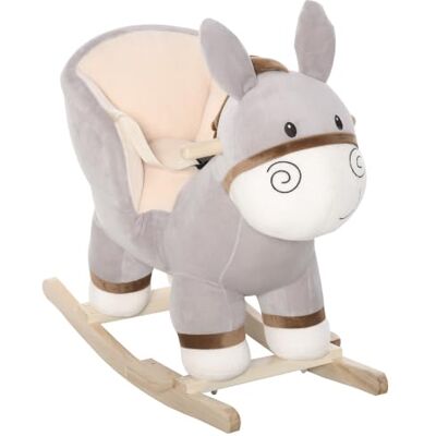 HOMCOM Cheval à Bascule Modèle Âne Fonction Musicale 61L x 34l x 58Hcm Gris Selle Grand Confort, Peluche Courte Douce, Bois Peuplier HOMCOM Cheval à Bascule Modèle Âne Fonction Musicale 61L x 34l x 58Hcm Gris Selle Grand Confort, Peluche Courte Douce, Bois Peuplier