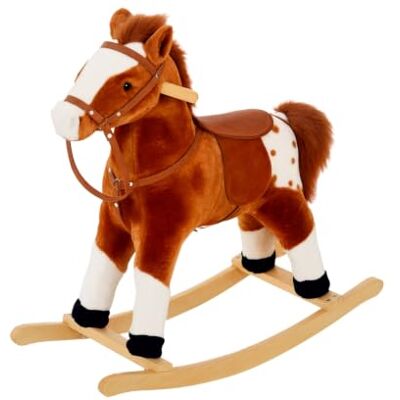 HOMCOM Cheval à Bascule en Bois et Peluche Enfant 3-6 Ans Marron Blanc Cheval de Cowboy Peluche, Jouet Balançoire, Effet Sonore, Selle, Rênes HOMCOM Cheval à Bascule en Bois et Peluche Enfant 3-6 Ans Marron Blanc Cheval de Cowboy Peluche, Jouet Balançoire, Effet Sonore, Selle, Rênes