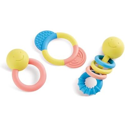 Hape E0027 Ensemble de hochets à anneaux, anneaux de dentition, fabriqués à partir d'un matériau sûr à base de riz Hape E0027 Ensemble de hochets à anneaux, anneaux de dentition, fabriqués à partir d'un matériau sûr à base de riz
