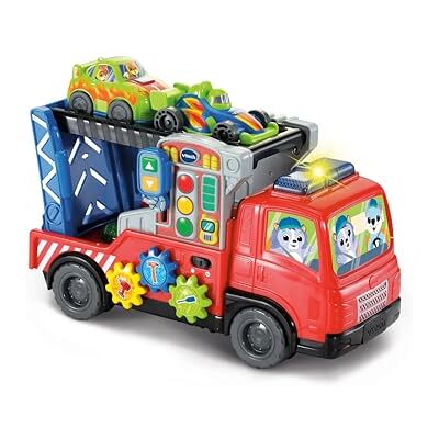 VTech -Baby Remorque porte-voiture, chargement et déchargement, jouet à tirer, 2 modes de jeu, boutons interactifs, jouet pour bébés à partir de 12 mois, version ESP VTech -Baby Remorque porte-voiture, chargement et déchargement, jouet à tirer, 2 modes de jeu, boutons interactifs, jouet pour bébés à partir de 12 mois, version ESP