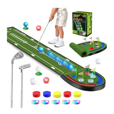 VATOS Tapis de golf amélioré pour enfants d'intérieur Ensemble de jeu de golf avec boules LED, tasses lumineuses, fers et putters, Portable Putting Green Outdoor pour la maison, jardin, bureau, fête VATOS Tapis de golf amélioré pour enfants d'intérieur Ensemble de jeu de golf avec boules LED, tasses lumineuses, fers et putters, Portable Putting Green Outdoor pour la maison, jardin, bureau, fête