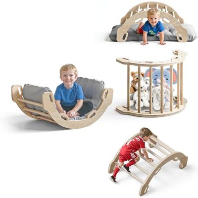 COSYLAND Montessori Arche d'escalade avec coussin, arc d'escalade à partir de 1 an, balançoire en bois pour enfants, centre de jeu motricité pour bébés, balançoire intérieure, Naturel Classique COSYLAND Montessori Arche d'escalade avec coussin, arc d'escalade à partir de 1 an, balançoire en bois pour enfants, centre de jeu motricité pour bébés, balançoire intérieure, Naturel Classique