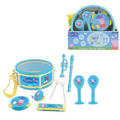 Lexibook Peppa Pig Georges Jouet Musical, Set de 7 Instruments de Musique (Tambour, Maracas, Castagnette, Harmonica, Flûte, Trompette, Tambourin), Jeu Pratique à Transporter, Bleu/Jaune, K360PPLXB Lexibook Peppa Pig Georges Jouet Musical, Set de 7 Instruments de Musique (Tambour, Maracas, Castagnette, Harmonica, Flûte, Trompette, Tambourin), Jeu Pratique à Transporter, Bleu/Jaune, K360PPLXB