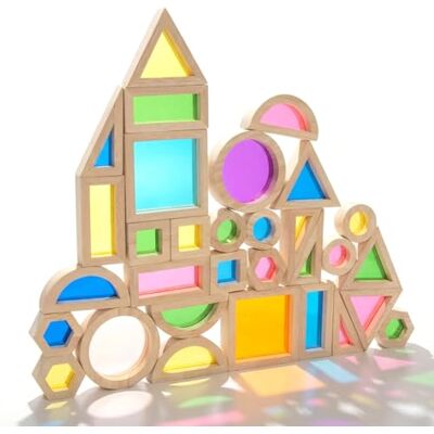 WOODENFUN Lot de 32 blocs de construction Montessori en acrylique transparent arc-en-ciel Jouet lumineux à partir de 1 an WOODENFUN Lot de 32 blocs de construction Montessori en acrylique transparent arc-en-ciel Jouet lumineux à partir de 1 an