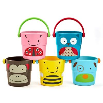 Skip Hop Zoo Stack and Pour Buckets, 5 Count (Pack of 1) Skip Hop Zoo Stack and Pour Buckets, 5 Count (Pack of 1)