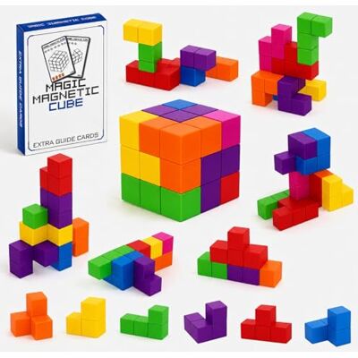 JICIKI Ensemble de blocs de construction magnétiques pour enfants Cube de construction magnétique avec 54 cartes à motifs Puzzle éducatif Jouet Montessori pour garçons et filles (multicolore) JICIKI Ensemble de blocs de construction magnétiques pour enfants Cube de construction magnétique avec 54 cartes à motifs Puzzle éducatif Jouet Montessori pour garçons et filles (multicolore)
