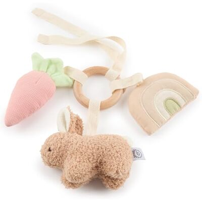 BIECO Jouet d'activité lapin fin Anneau de préhension en bois avec hochet en peluche, élément couineur et film crépitant Jouet crépitant pour bébé à partir de 0 mois Jouet de préhension pour bébé BIECO Jouet d'activité lapin fin Anneau de préhension en bois avec hochet en peluche, élément couineur et film crépitant Jouet crépitant pour bébé à partir de 0 mois Jouet de préhension pour bébé