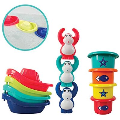 LUDI Coffret de jeu d'eau pour s'amuser à l'heure du bain. Dès 10 mois. 3 gorilles rigolos qui aspergent, 4 bateaux et 4 verres gigognes percés. Une aide au développement de la dextérité 40028 LUDI Coffret de jeu d'eau pour s'amuser à l'heure du bain. Dès 10 mois. 3 gorilles rigolos qui aspergent, 4 bateaux et 4 verres gigognes percés. Une aide au développement de la dextérité 40028