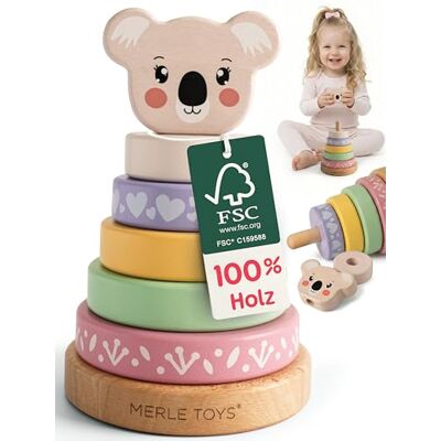 Merle Toys Tour empilable en bois pour bébé à partir de 1 an, 100 % FSC Montessori Jeu empilable à partir de 1 an, tour enfichable avec motif animal, anneaux empilables pour bébé, jouet en bois Merle Toys Tour empilable en bois pour bébé à partir de 1 an, 100 % FSC Montessori Jeu empilable à partir de 1 an, tour enfichable avec motif animal, anneaux empilables pour bébé, jouet en bois