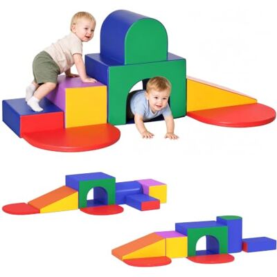 HOMCOM Parcours Motricité Bébé Jouet d'Escalade Mousse 7PCS Multicolore Blocs De Construction avec Revêtement Synthétique, Jouets Éducatifs, pour Enfants d'Âge Préscolaire HOMCOM Parcours Motricité Bébé Jouet d'Escalade Mousse 7PCS Multicolore Blocs De Construction avec Revêtement Synthétique, Jouets Éducatifs, pour Enfants d'Âge Préscolaire