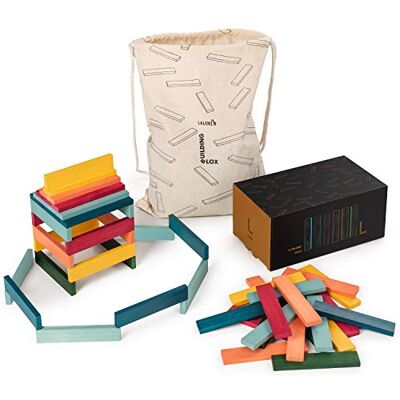 Laleni jeu de construction en bois, 90 cubes à empiler avec sac de rangement, blocs éducatifs pour enfants – Multicolore Laleni jeu de construction en bois, 90 cubes à empiler avec sac de rangement, blocs éducatifs pour enfants – Multicolore