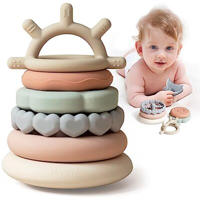 Moonkie Jouets Tour Empilable Bebe avec Anneaux, Jouets Montessori, Jouet Eveil, Jouet Dentition Bébé, Jouet Éducatif d'Éveil, Cadeaux pour Bébés 6 12 18 Mois(Lot de 7) Moonkie Jouets Tour Empilable Bebe avec Anneaux, Jouets Montessori, Jouet Eveil, Jouet Dentition Bébé, Jouet Éducatif d'Éveil, Cadeaux pour Bébés 6 12 18 Mois(Lot de 7)