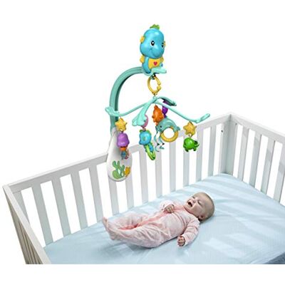 Fisher Price Hippocampe 3-en-1 Mobile Musical pour Lit Bébé avec 4 hochets Animaux Marins Amovibles, musiques et Sons, dès la Naissance, DFP12, Multicolore Fisher Price Hippocampe 3-en-1 Mobile Musical pour Lit Bébé avec 4 hochets Animaux Marins Amovibles, musiques et Sons, dès la Naissance, DFP12, Multicolore