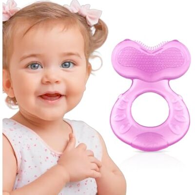 Nuby Teethe-eez Anneau de dentition en silicone souple Aide à la dentition en silicone avec surface texturée pour le massage des gencives Étui hygiénique inclus Rose À partir de 3 mois Nuby Teethe-eez Anneau de dentition en silicone souple Aide à la dentition en silicone avec surface texturée pour le massage des gencives Étui hygiénique inclus Rose À partir de 3 mois