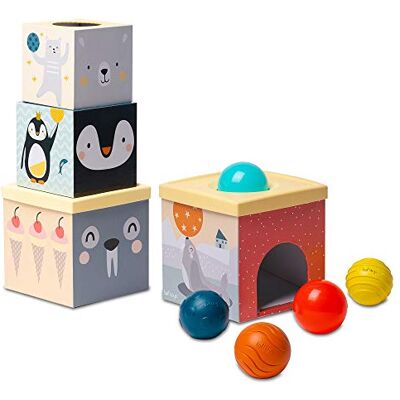 Taf Toys Balle Drop Stacker Toy Jouet pour bébé Jouet éducatif pour le développement du ventre Empilez la tour, Drop and Roll texturées Boules sensorielles Convient pour les bébés garçons et filles à Taf Toys Balle Drop Stacker Toy Jouet pour bébé Jouet éducatif pour le développement du ventre Empilez la tour, Drop and Roll texturées Boules sensorielles Convient pour les bébés garçons et filles à