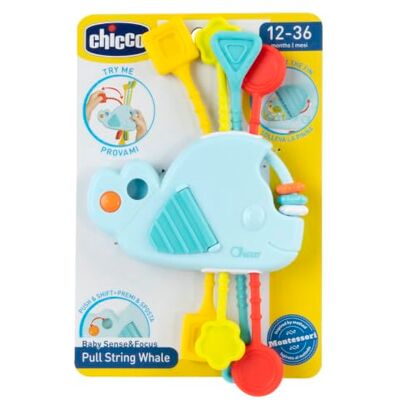 Chicco Pull String Whale Jeu sensoriel Baleine 12-36 mois, inspiré Montessori, activités manuelles, anneaux coulissants, coordination œil-main Chicco Pull String Whale Jeu sensoriel Baleine 12-36 mois, inspiré Montessori, activités manuelles, anneaux coulissants, coordination œil-main