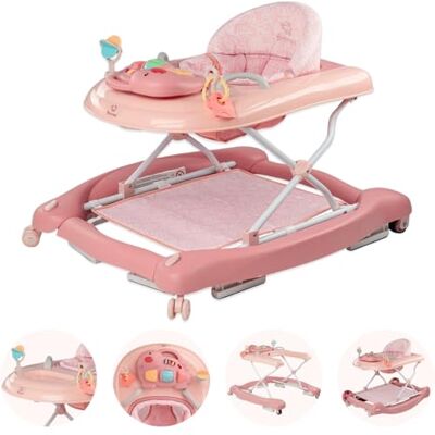 Bronea ® Marche bébé 5 en 1 trotteur avec fonction balançoire, musique et lumière Aide à la marche pour bébé à partir de 6 mois Hauteur réglable Pliable Rose Bronea ® Marche bébé 5 en 1 trotteur avec fonction balançoire, musique et lumière Aide à la marche pour bébé à partir de 6 mois Hauteur réglable Pliable Rose