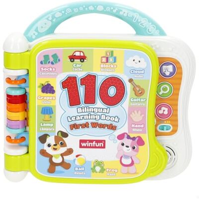 winfun Livre d'apprentissage bilingue, espagnol et anglais, 11 pages colorées, 3 modes de jeu, 10 catégories, sons et mélodies, poignée, livres éducatifs, jouets pour enfants à partir de 12 mois winfun Livre d'apprentissage bilingue, espagnol et anglais, 11 pages colorées, 3 modes de jeu, 10 catégories, sons et mélodies, poignée, livres éducatifs, jouets pour enfants à partir de 12 mois