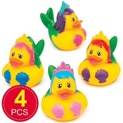 Baker Ross AW527 Lot de 4 canards en caoutchouc en forme de sirène, parfaits pour le bain des enfants ou les activités aquatiques/piscine Baker Ross AW527 Lot de 4 canards en caoutchouc en forme de sirène, parfaits pour le bain des enfants ou les activités aquatiques/piscine