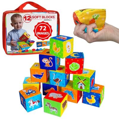 magdum Blocs souples pour bébé 12 cubes sensoriels animaux ferme, zoo, mer Blocs de construction souples pour bébés – Jouets d'éveil pour le développement de la motricité fine – Montessori – Cadeau magdum Blocs souples pour bébé 12 cubes sensoriels animaux ferme, zoo, mer Blocs de construction souples pour bébés – Jouets d'éveil pour le développement de la motricité fine – Montessori – Cadeau