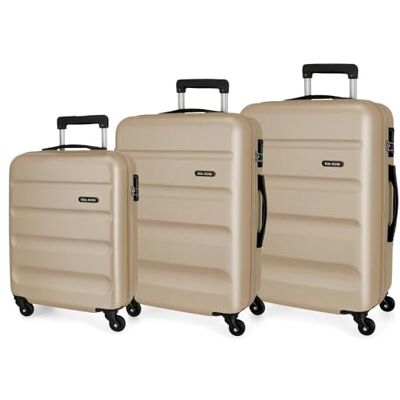 ROLL ROAD Flex Valise rigide fabriquée en ABS, un matériau, fermeture à combinaison latérale, 4 roues doubles, bagage main, intérieur pratique avec un compartiment, Champagne, Tailla unica, Lot de 3 ROLL ROAD Flex Valise rigide fabriquée en ABS, un matériau, fermeture à combinaison latérale, 4 roues doubles, bagage main, intérieur pratique avec un compartiment, Champagne, Tailla unica, Lot de 3
