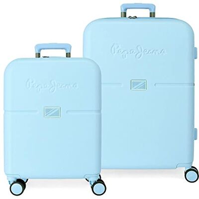 Pepe Jeans Accent Valise cabine, deux compartiments, en polypropylène résistant et léger, 4 roulettes pivotantes, serrure à combinaison latérale, par Joumma Bags, bleu, Set de maletas, Set valises Pepe Jeans Accent Valise cabine, deux compartiments, en polypropylène résistant et léger, 4 roulettes pivotantes, serrure à combinaison latérale, par Joumma Bags, bleu, Set de maletas, Set valises