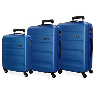 ROLL ROAD Flex Valise rigide fabriquée en ABS, un matériau, fermeture à combinaison latérale, 4 roues doubles, bagage main, intérieur pratique avec un compartiment, bleu, 75 cm, Lot de 3 valises ROLL ROAD Flex Valise rigide fabriquée en ABS, un matériau, fermeture à combinaison latérale, 4 roues doubles, bagage main, intérieur pratique avec un compartiment, bleu, 75 cm, Lot de 3 valises