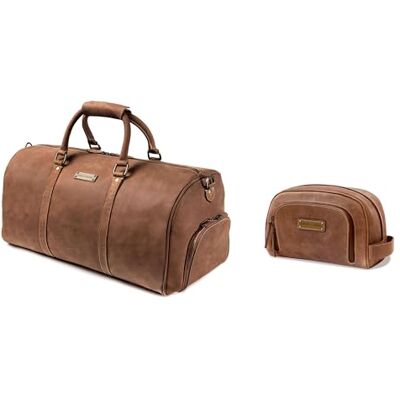 DRAKENSBERG Sac de Voyage Cuir 'Finn' Sac Weekend avec Compartiment à Chaussures, Femme et Homme, Cabine, Vintage, 40L, Lot de 2 Sacs Marron Havane, Taille unique, Sac de voyage avec trousse de DRAKENSBERG Sac de Voyage Cuir 'Finn' Sac Weekend avec Compartiment à Chaussures, Femme et Homme, Cabine, Vintage, 40L, Lot de 2 Sacs Marron Havane, Taille unique, Sac de voyage avec trousse de
