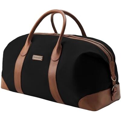 DRAKENSBERG Sac de voyage en toile et cuir « David » pour homme et femme, imperméable, extensible, Noir (60 cm), Groß, 60cm, 60 Liter, Grand sac de voyage en coton et cuir DRAKENSBERG Sac de voyage en toile et cuir « David » pour homme et femme, imperméable, extensible, Noir (60 cm), Groß, 60cm, 60 Liter, Grand sac de voyage en coton et cuir