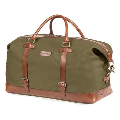 DRAKENSBERG Weekender Owen Sac de voyage en toile pour homme et femme avec cuir, style vintage, extensible, 40 l, Vert olive, Einheitsgröße, Vintage DRAKENSBERG Weekender Owen Sac de voyage en toile pour homme et femme avec cuir, style vintage, extensible, 40 l, Vert olive, Einheitsgröße, Vintage