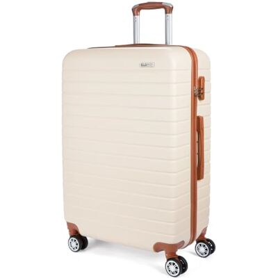 BRUBAKER Valise Rigide Paris Trolley de Voyage avec Serrure à Numéro, 4 Roues et Poignées de Confort Valise à Roulettes 43 x 66,5 x 26 cm ABS Valise Dure (XL Crème Blanc et Marron Clair) BRUBAKER Valise Rigide Paris Trolley de Voyage avec Serrure à Numéro, 4 Roues et Poignées de Confort Valise à Roulettes 43 x 66,5 x 26 cm ABS Valise Dure (XL Crème Blanc et Marron Clair)