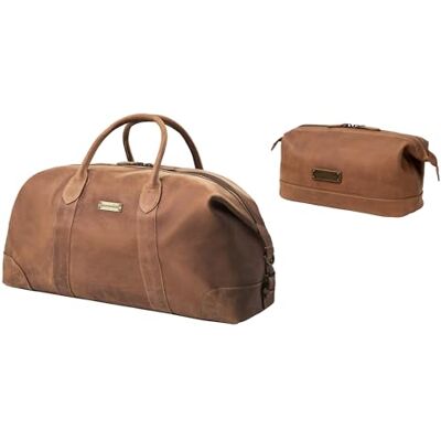 DRAKENSBERG Weekender David Sac de voyage en cuir pour homme et femme au design vintage extensible 60 l, Lot de 2 sacs marron havane, Einheitsgröße, rétro DRAKENSBERG Weekender David Sac de voyage en cuir pour homme et femme au design vintage extensible 60 l, Lot de 2 sacs marron havane, Einheitsgröße, rétro